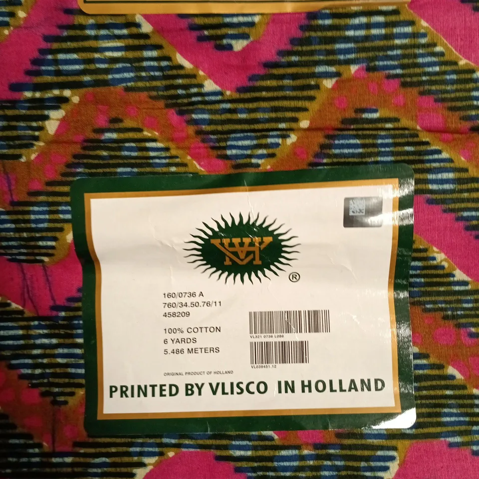 VLISCO DUTCH WAX PRINT COTTON FABRIC – 6 YARDS (5.49M) – PRINTED IN HOLLAND