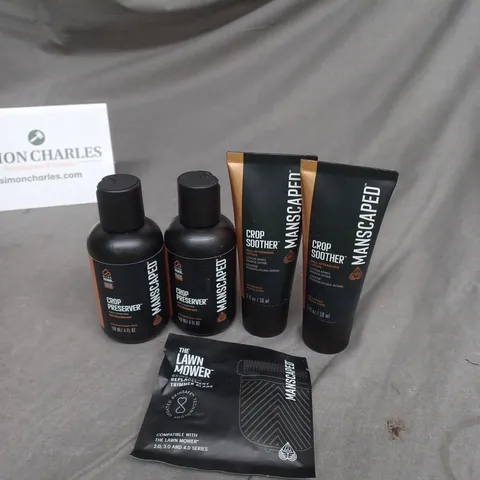 LOT OF 5 MANSCAPED SHAVING PRODUCTS TO INCLUDE REPLACEMENT TRIMMER AND CROP PRESERVER