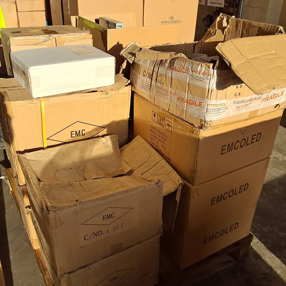 PALLET CONTAINING 13 MULTIPACK BOXES OF ASSORTED LIGHTING ITEMS TO INCLUDE EMCOLED 18W CIRCULAR LIGHTS, GLS FILAMENT BULBS AND LED CABINET LIGHTS