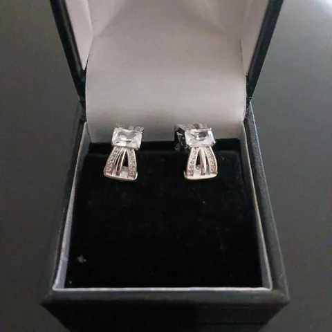 DIAMONIQUE RIBBON HOOP EARRINGS RHODIUM PLATED 