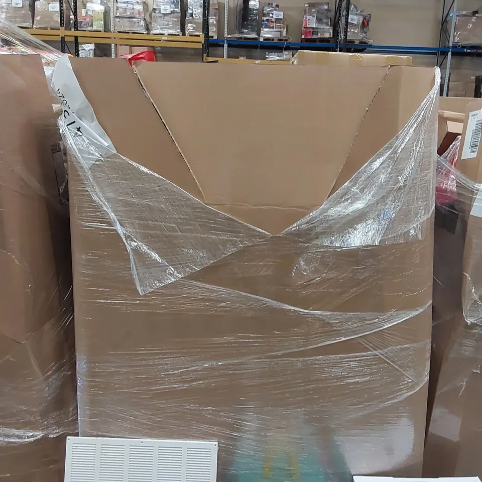 PALLET OF ASSORTED ITEMS INCLUDING: CONVECTOR HEATER, ESPRESSO COFFEE MACHINE, LARGE RUG, AIR VENT GATE, CHILDREN'S SUITCASE 