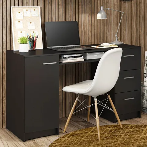 BOXED ATHIYA COMPUTER WRITING DESK WITH 3 DRAWERS, 1 DOOR AND 1 STORAGE SHELF - 45 D X 136 W X 77 H CM 