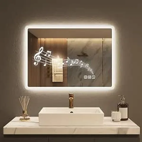 BOXED STARLEAD BLUETOOTH BATHROOM MIRROR WITH LIGHTING, 50 X 70 CM, DIMMABLE, 3 LIGHT COLOURS, LED MIRROR BATHROOM WITH DE-FOGGING, MEMORY FUNCTION