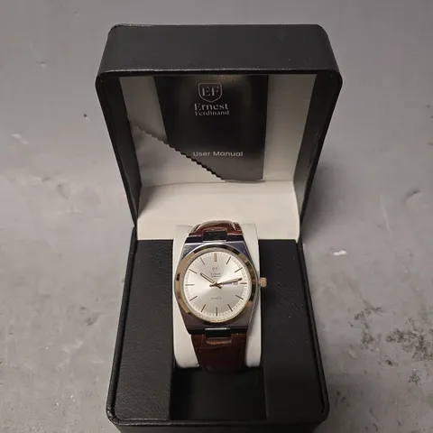 ERNEST FERDINAND WATCH – DAY DATE CALENDAR DIAL – LEATHER STRAP – 3ATM WATER RESISTANT - GIFT BOX