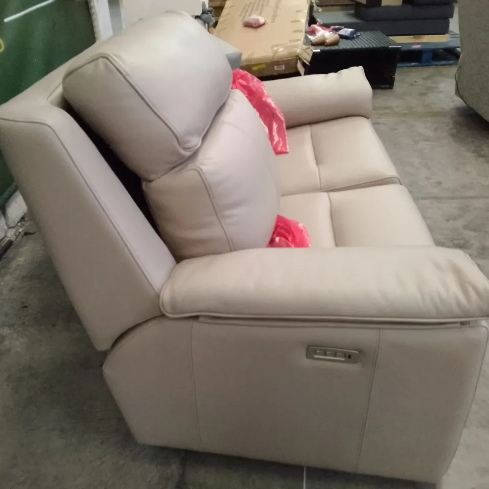 QUALITY DESIGNER G-PLAN ELLIS SMALL ELECTRIC RECLINER DBL SOFA - HUSK ALABASTER LEATHER