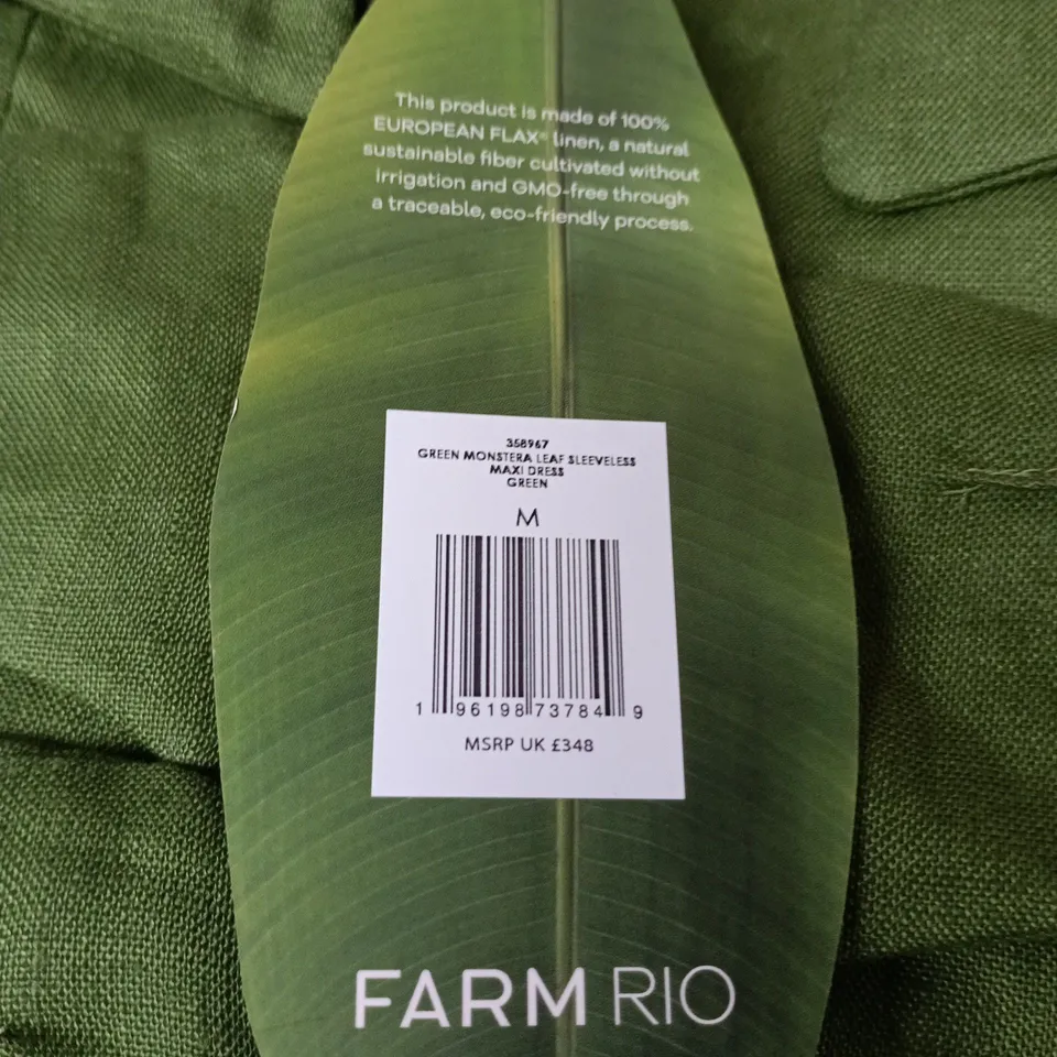 FARM RIO GREEN MONSTERA LEAF SLEEVELESS MAXI DRESS – SIZE M