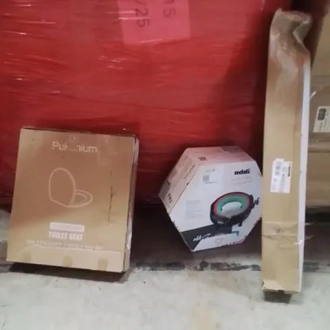PALLET OF ASSORTED HOUSEHOLD GOODS AND PRODUCTS TO INCLUDE;TOILET SEAT,KNITTING MACHINE,COAT RACK