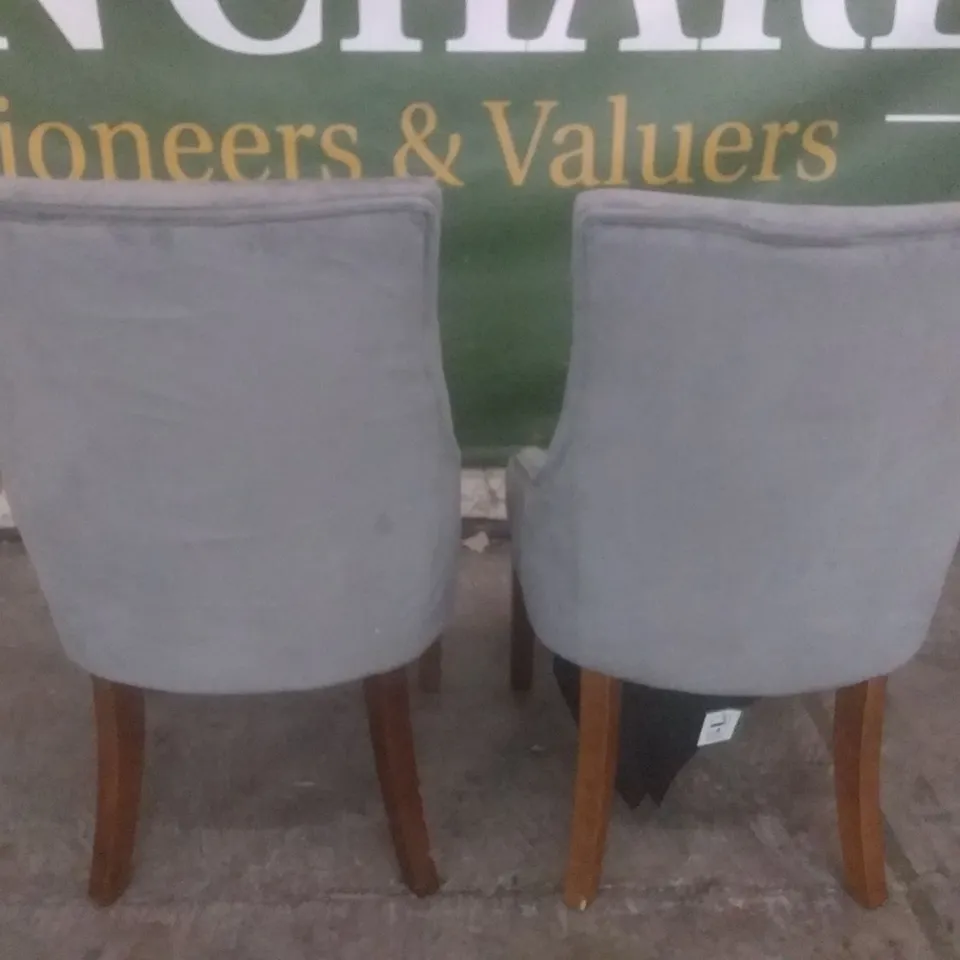 SET OF 2 NEW DUKE GREY LEATHER BUTTON BACK DINING CHAIRS (OAK LEG)