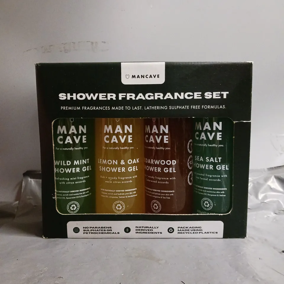 MANCAVE MEN'S ULTRA-PREMIUM SHOWER GEL FRAGRANCE GIFT SET, FEATURING 4 X 500ML NATURAL SULPHATE FREE SHOWER GELS: WILD MINT, LEMON & OAK, CEDARWOOD AND SEA SALT FRAGRANCES, VEGAN FRIENDLY