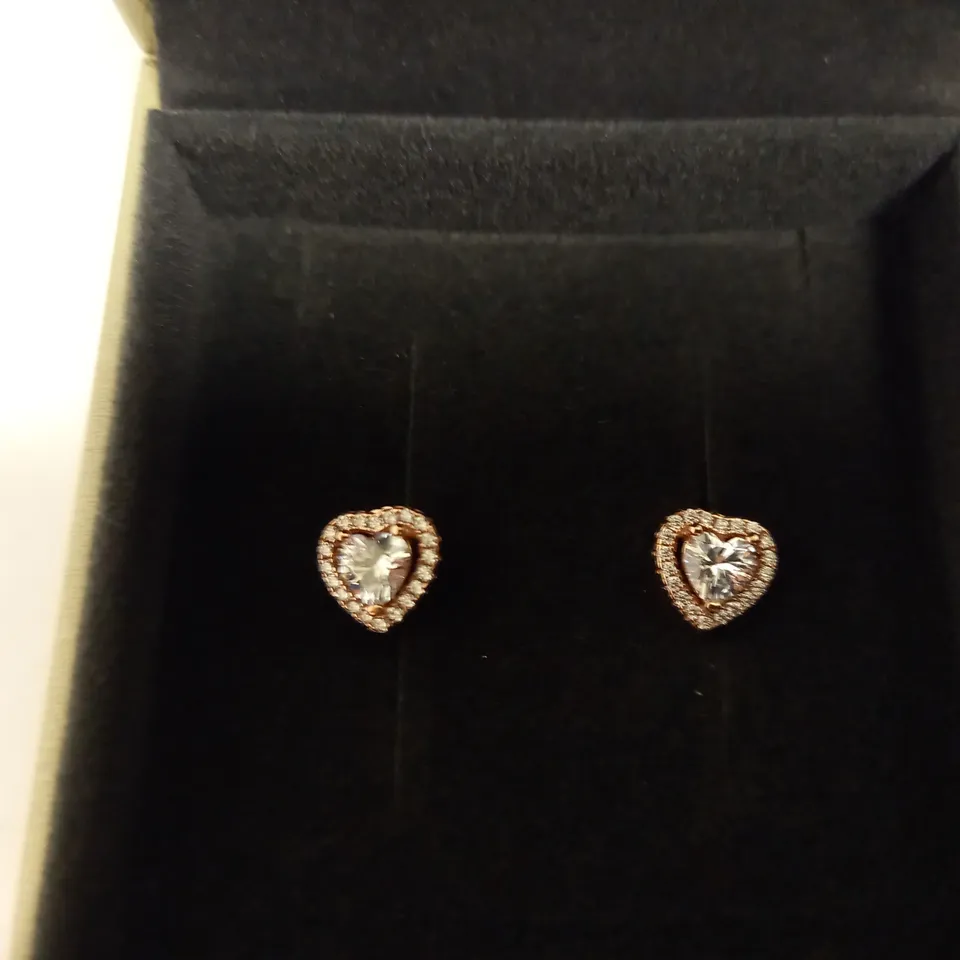 BOXED WARREN JAMES ROSE GOLD EFFECT SPARKLE HEART STUD EARRINGS