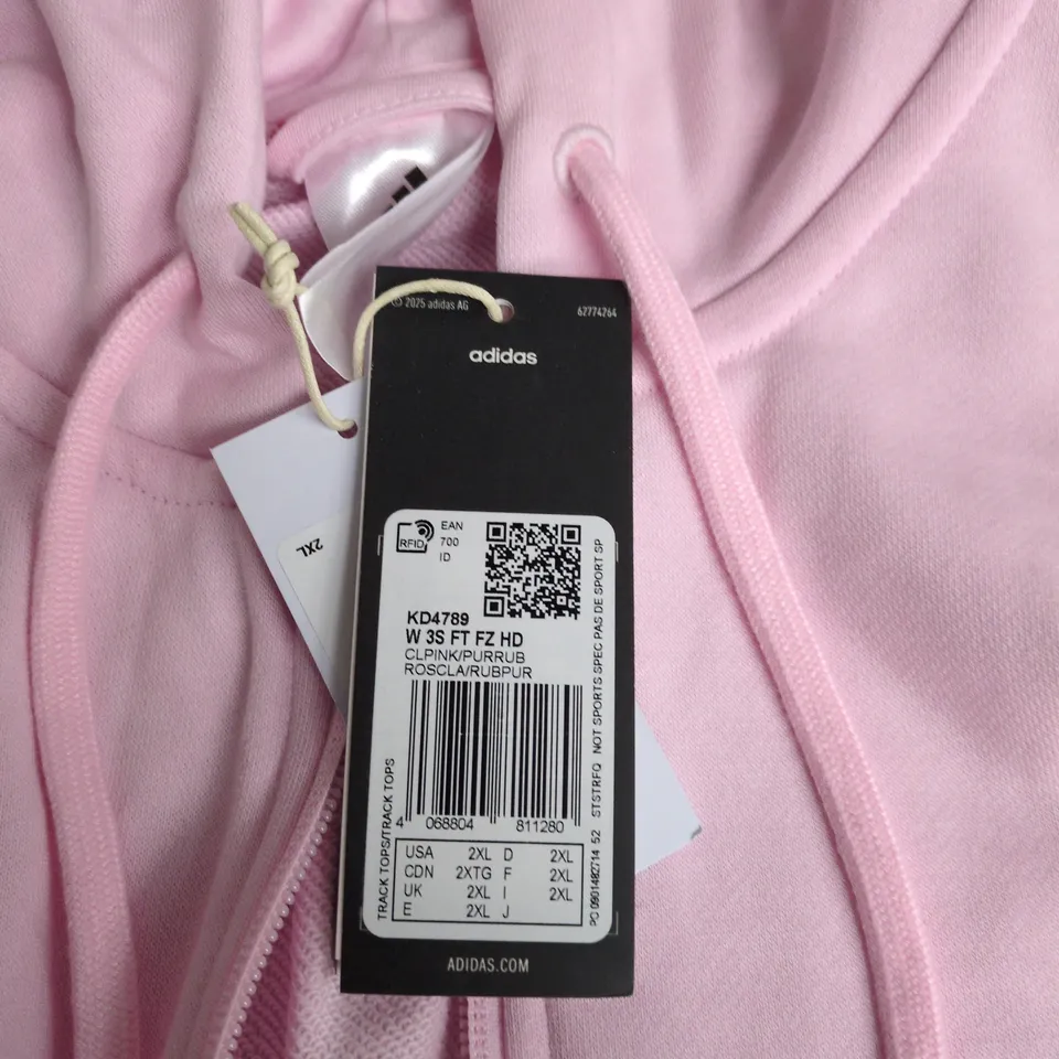 ADIDAS WOMEN'S PINK ZIP HOODIE – 3-STRIPE TRACK JACKET, UK 2XL