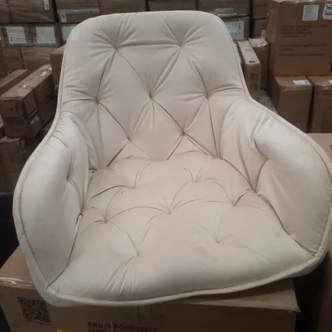 BOXED SET OF 2 BEIGE BUTTON BACK VELVET DINING CHAIRS