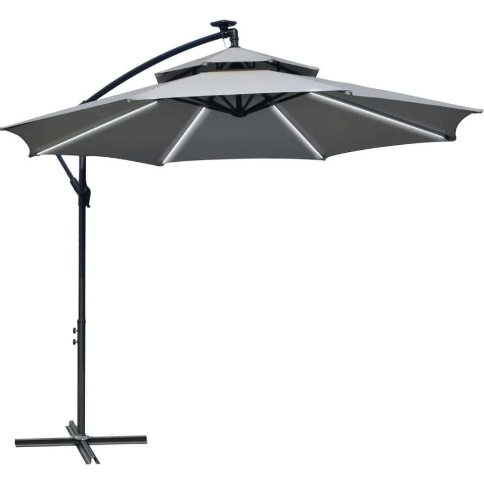 BOXED OUTSUNNY 3M LED LIGHT OVERHANGING PARASOL - LIGHT GREY (1 BOX)