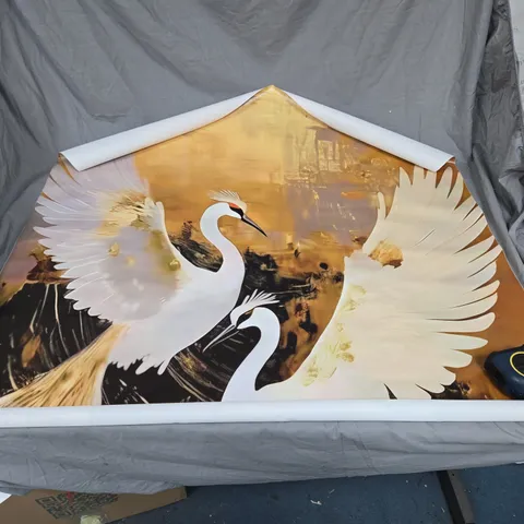 LARGE WALL ART PRINT – WHITE HERONS ON GOLDEN BACKGROUND (ROLLED PRINT).