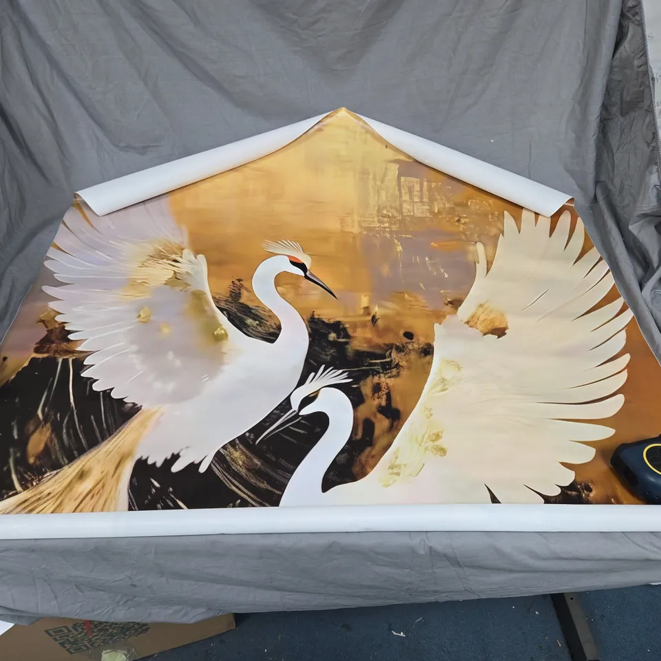 LARGE WALL ART PRINT – WHITE HERONS ON GOLDEN BACKGROUND (ROLLED PRINT).