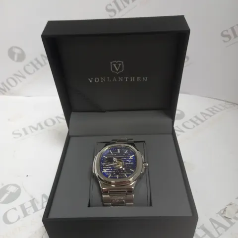 MENS VONLANTHEN AUTOMATIC WATCH β SKELETON DIAL β STAINLESS STEEL STRAP β GLASS EXHIBITION BACK CASE