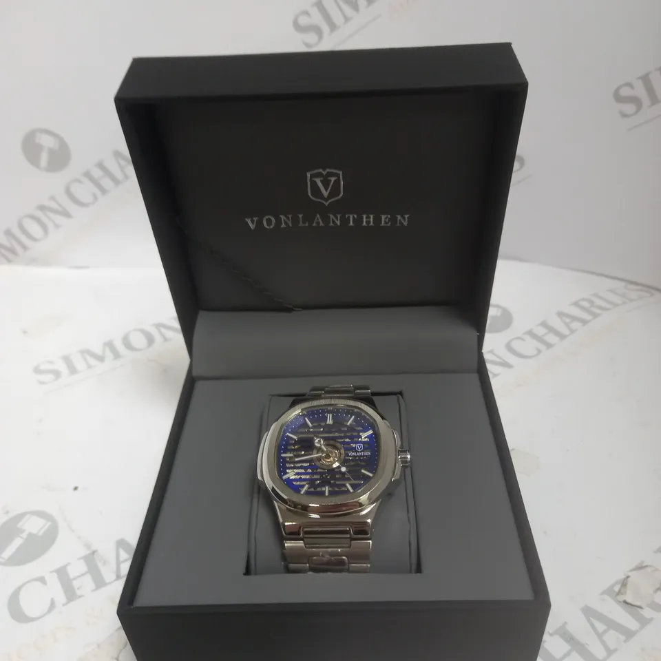 MENS VONLANTHEN AUTOMATIC WATCH – SKELETON DIAL – STAINLESS STEEL STRAP – GLASS EXHIBITION BACK CASE