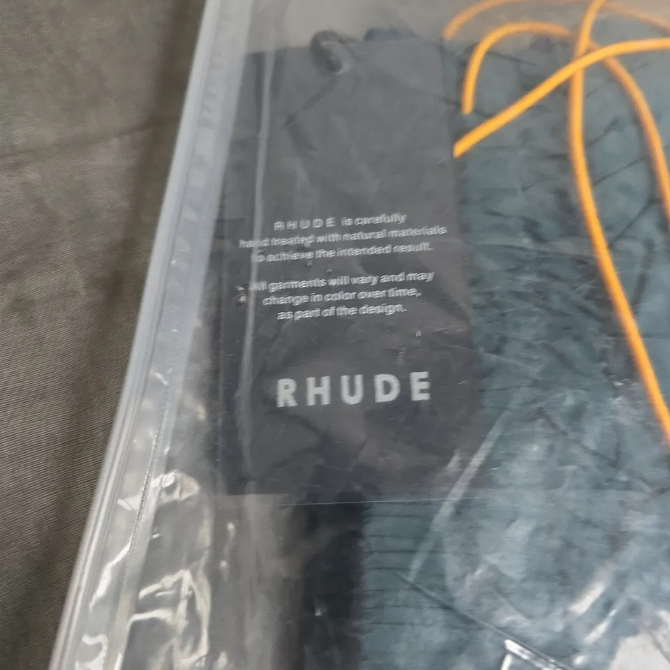 RHUDE SWIM SHORTS– NAVY WITH ORANGE DRAWSTRINGS – SIZE S