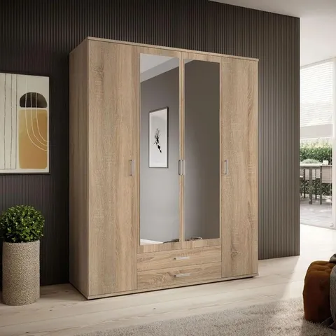 BOXED ELEGANT KARL 4 - DOOR WARDROBE WITH MIRROR 159CM (3 BOXES)