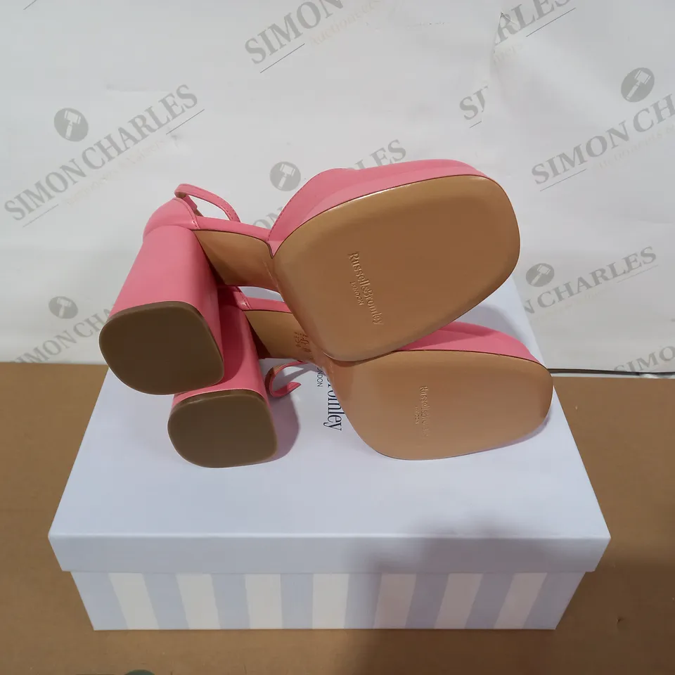 BOXED PAIR OF RUSSELL & BROMLEY PINK HIGH HEELS SIZE 37 