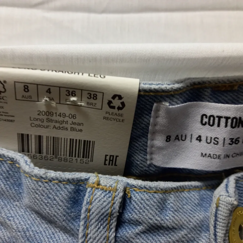 BOX OF APPROX 20 BRAND NEW COTTON:ON LONG STRAIGHT JEAN - ADDIS BLUE SIZE AUS 8
