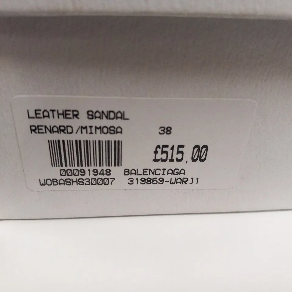 BOXED PAIR OF BALENCIAGA RENARD/MIMOSA LEATHER SANDALS SIZE 38