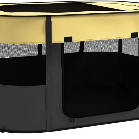 BOXED PAWHUT FOLDABLE DOG PEN WITH STORAGE BAG FOR INDOOR/OUTDOOR USE, PORTABLE PET PLAYPEN, WITH GROUND STAKES - YELLOW (1 BOX )