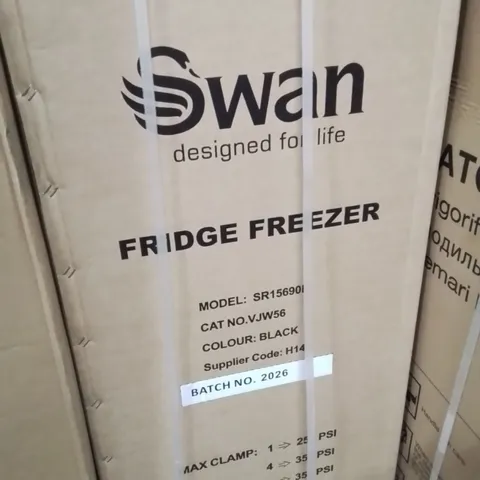 BOXED SWAN SR15690B 48CM WIDE, 50/50 SPLIT FRIDGE FREEZER - BLACK