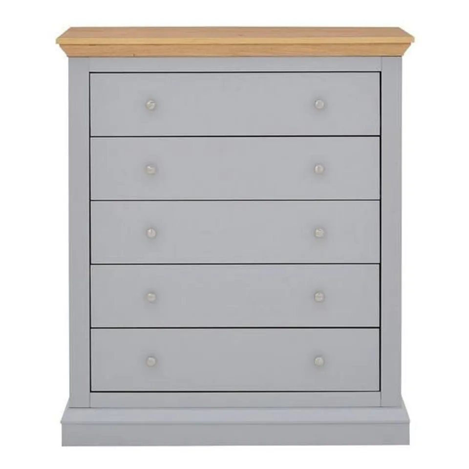 BOXED HANNA GREY/OAK EFFECT 5-DRAWER CHEST (1 BOX)