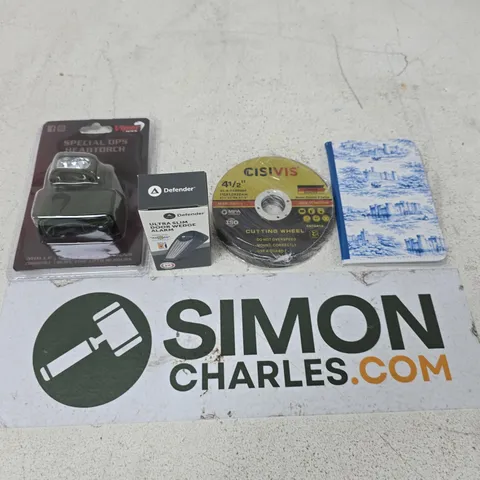 APPROXIMATELY 15 ASSORTED HOUSEHOLD PRODUCTS TO INCLUDE CASTLES OF BRITAIN PASSPORT HOLDER, SPECIAL OPS HEAD TORCH AND ULTRA SLIM DOOR WEDGE ALARM