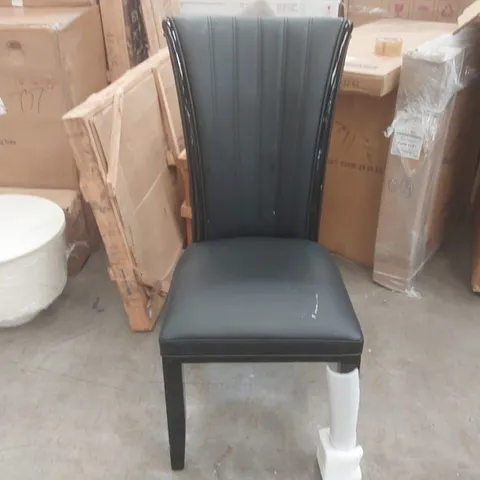 BOXED SET OF 2 DESIGNER BLACK FAUX LEATHER UPHOLSTERED DINING CHAIRS
