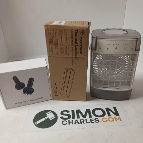 APPROXIMATELY 12 ASSORTED ELECTRICAL ITEMS TO INCLUDE INTELLIGENT MASSAGER, BONSAII LAMINATOR, COOLING FAN, ETC - COLLECTION ONLY