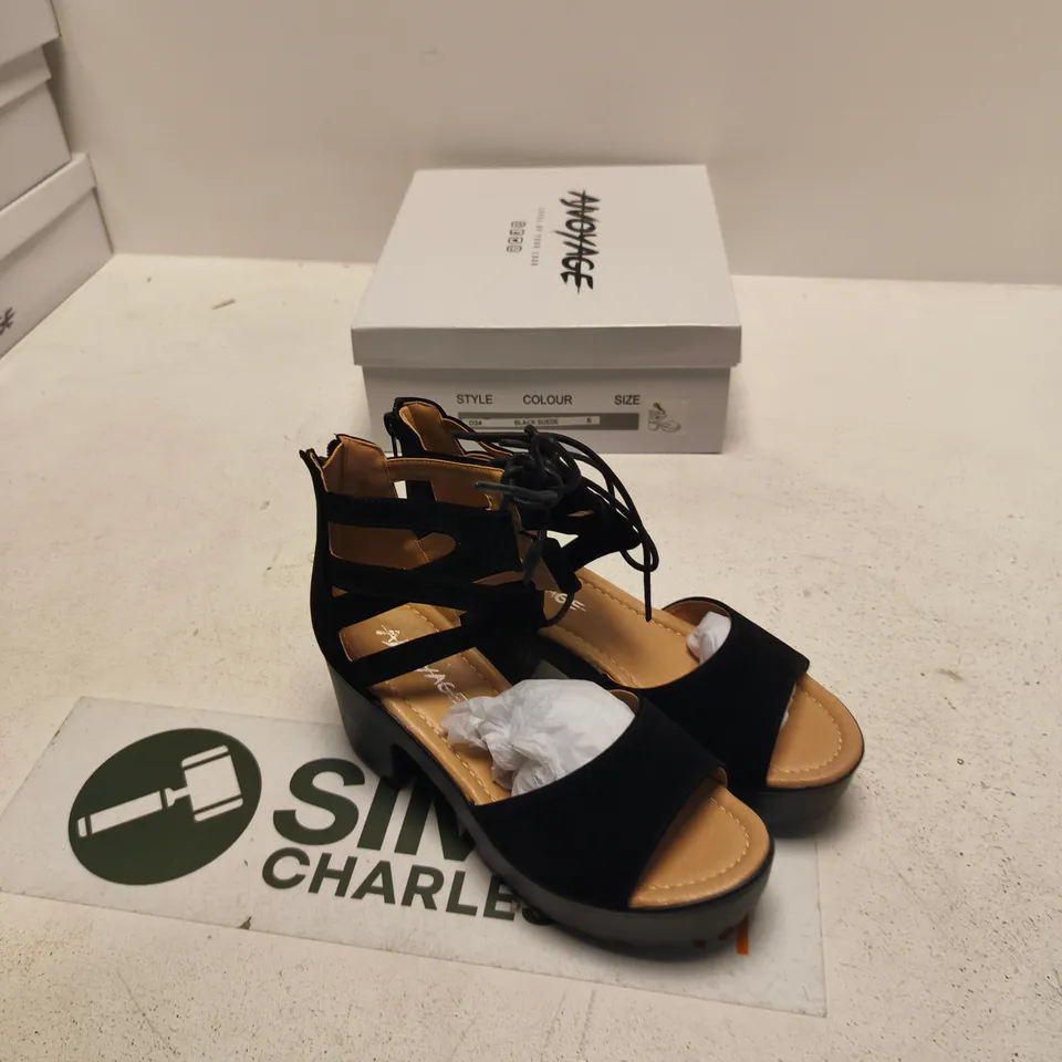 ANVOYAGE BLACK SUEDE PLATFORM SANDALS – UK SIZE 5