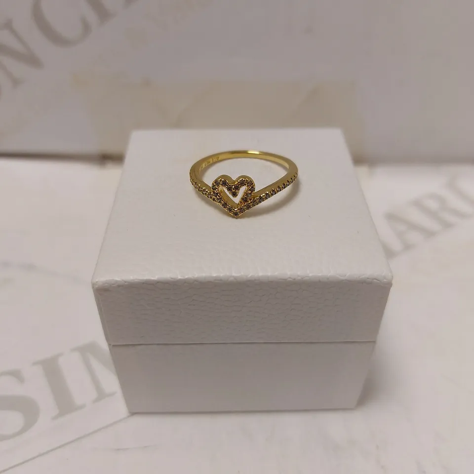 PANDORA SPARKLING WISHBONE HEART RING - SIZE N