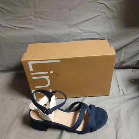 LINZI NAVY BLUE SUEDE SHOES WITH CROSS-STRAP DESIGN AND ANKLE BUCKLE - SIZE UK 5