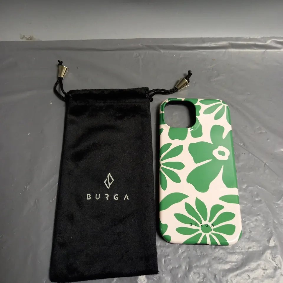 BURGA MOBILE PHONE CASE GREEN WITH FLORAL DESIGN - MODEL UNSPECIFIED