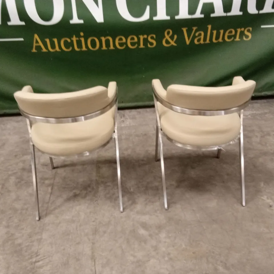 SET OF 2 QUALITY DESIGNER FREYA DINING CHAIRS, CREAM PU LEATHER