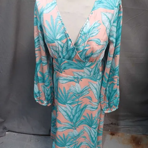 FRENCH CONNECTION SATIN DRESS IN BLUE FLORAL MULTI SIZE L