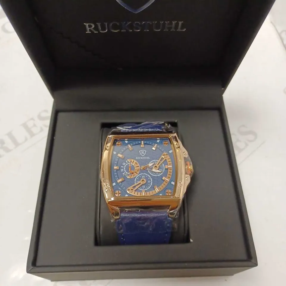 RUCKSTUHL BLUE TRIPLE DIAL LEATHER STRAP WRISTWATCH