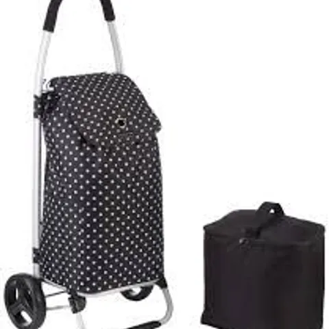 KITCHEN CRAFT BLACK POLKA DOT FOLDABLE SHOPPING TROLLEY 