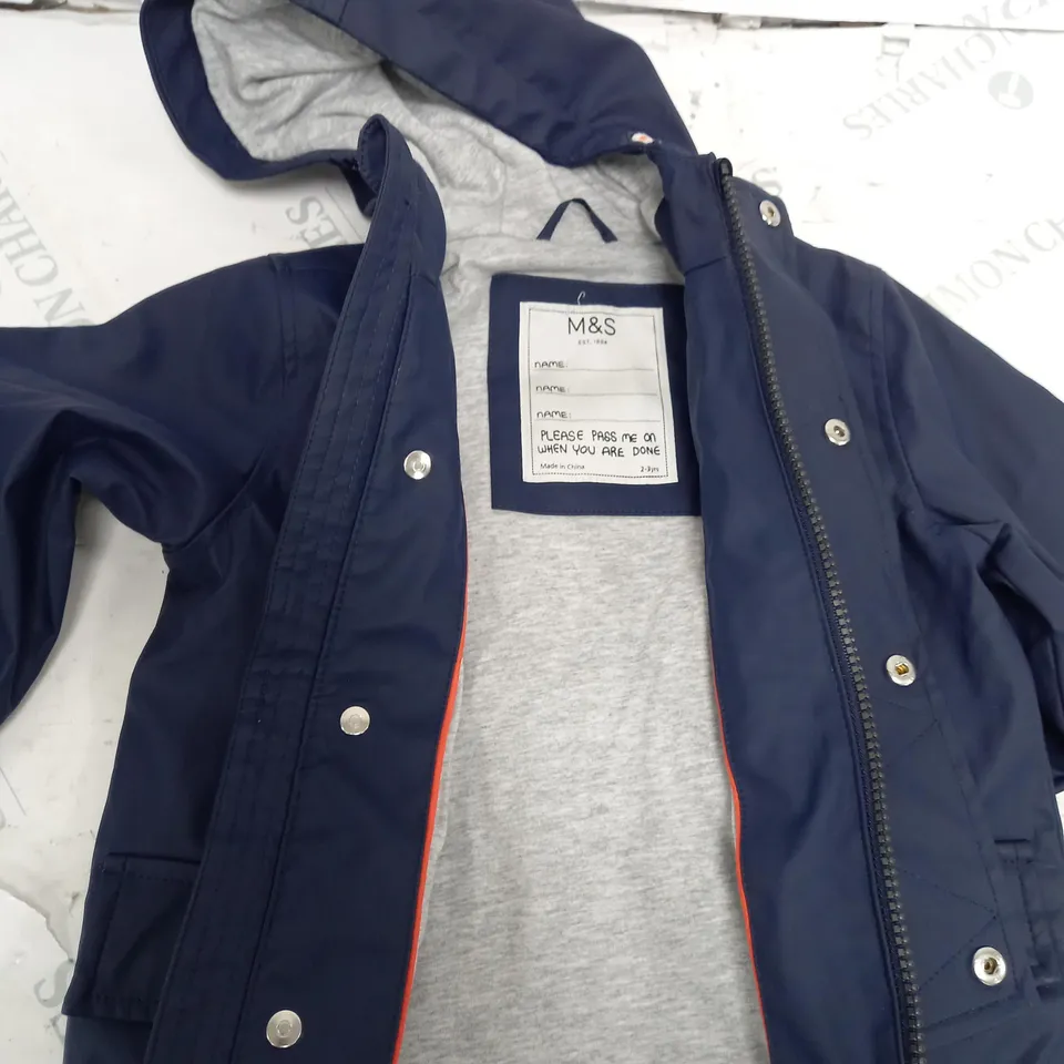 M&S RAINPROOF NAVY COAT - 2-3YRS