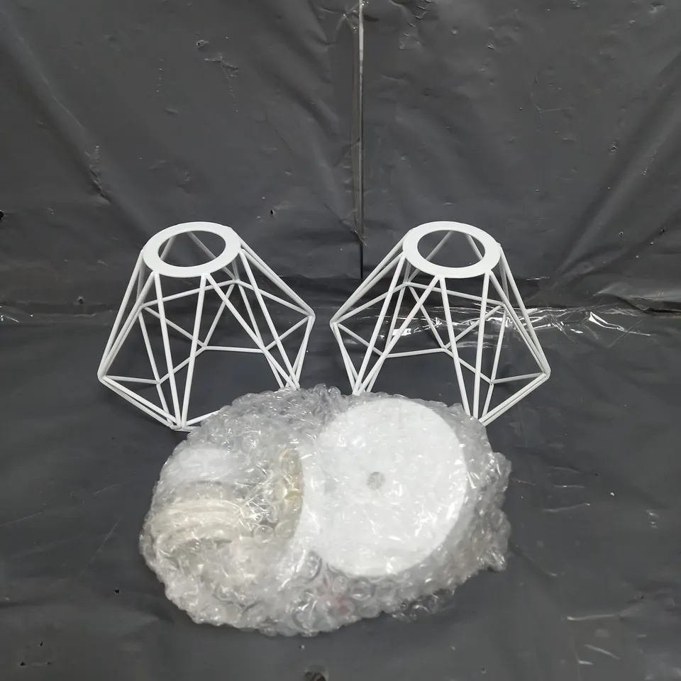 SET OF 2 WIRE DIAMOND LIGHT SHADES AND CEILING PENDANTS