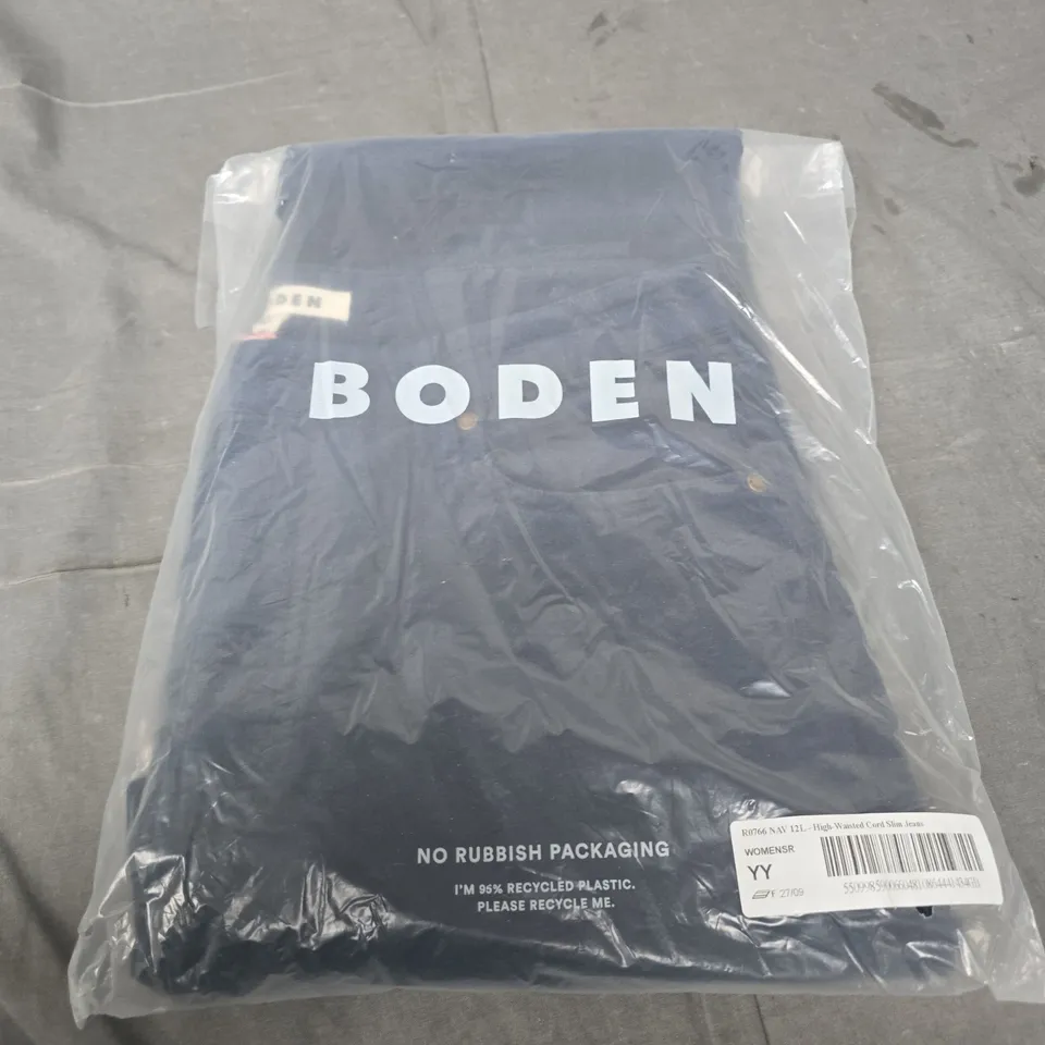 BODEN NAVY HIGH-WAISTED CORD SLIM JEANS – UK 12L