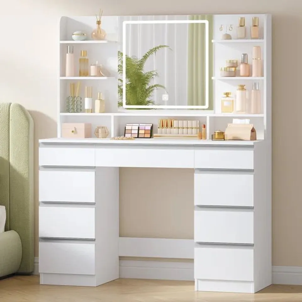 BOXED DRESSING TABLE WITH BULB/LED LIGHT, VANITY DESK WITH 1 LARGE DRAWER (2 BOXES)
