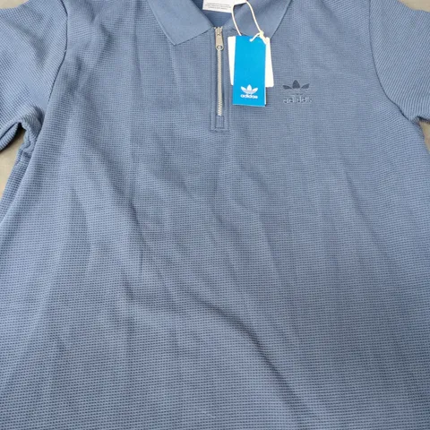 ADIDAS TREFOIL ESSENTIALS WAFFLE POLO SHIRT IN BLUE SIZE MEDIUM