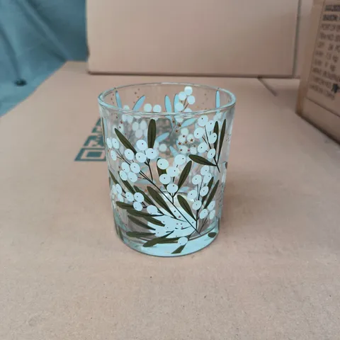 GISELA GRAHAM LONDON - SET OF 24 CLEAR GLASS TEALIGHT HOLDERS WITH BLUE BOTANICAL PRINT