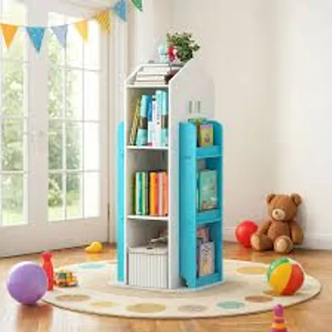 BOXED NEO HOUSE SHAPED 360 ROTATING KID'S FREESTANDING BOOKSHELF (1 BOX)