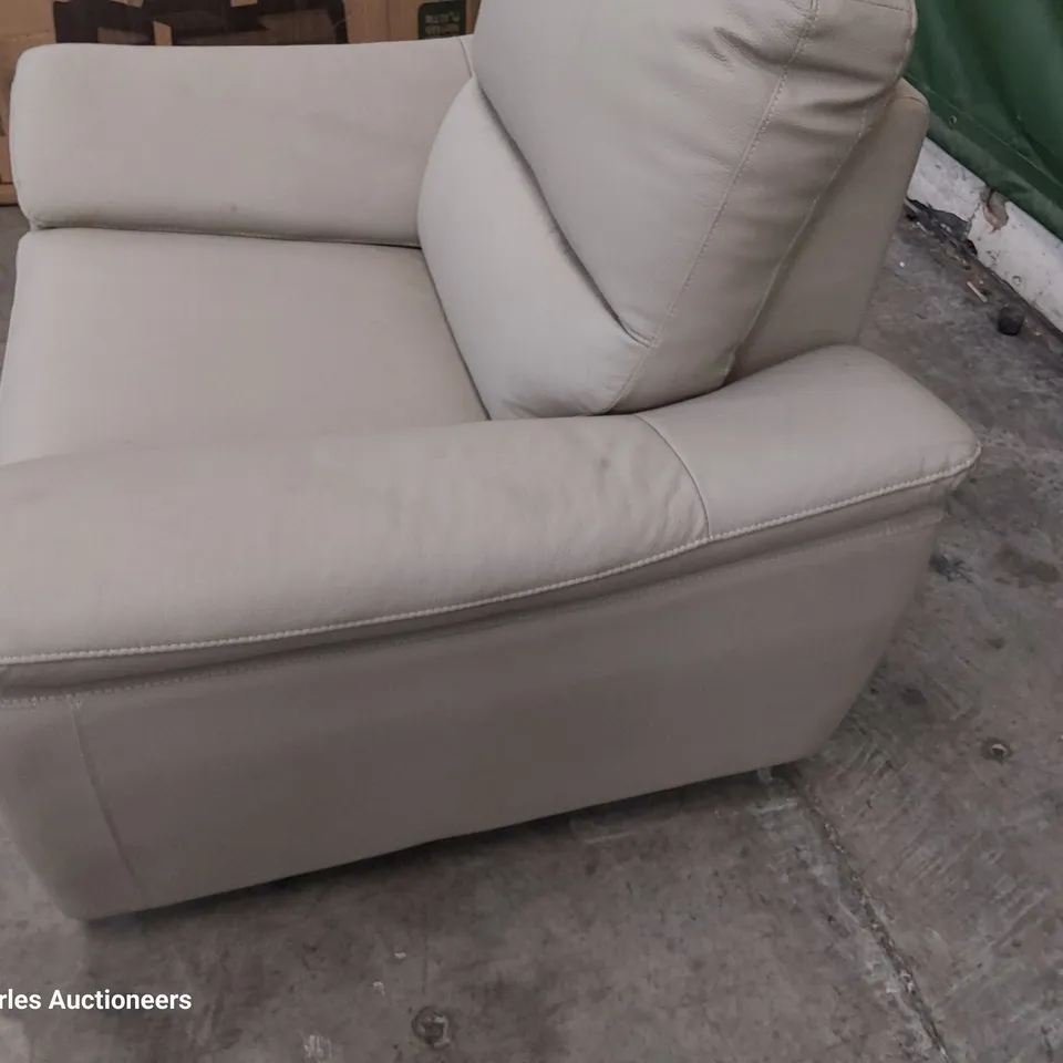 DESIGNER POWER RECLINING EASY CHAIR LIGHT GREY LEATHER 