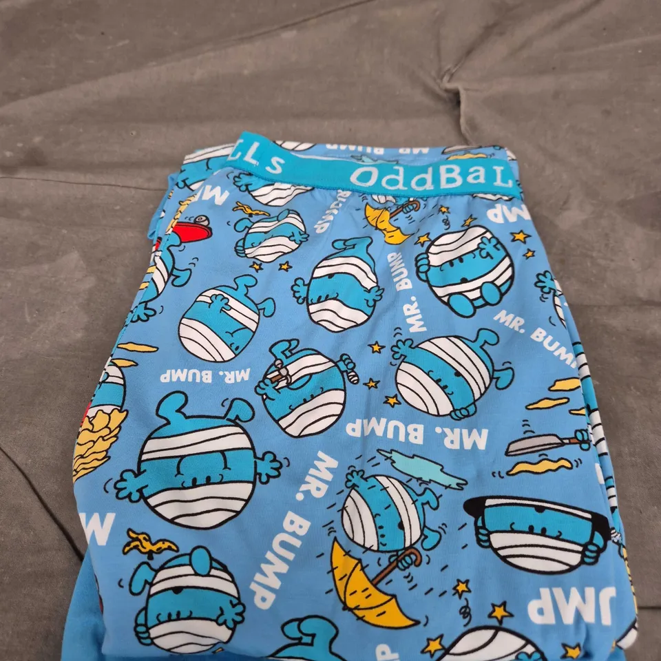 MR. BUMP TWO-PIECE SET: BLUE T‑SHIRT & ALL-OVER PRINT PANTS SIZE S