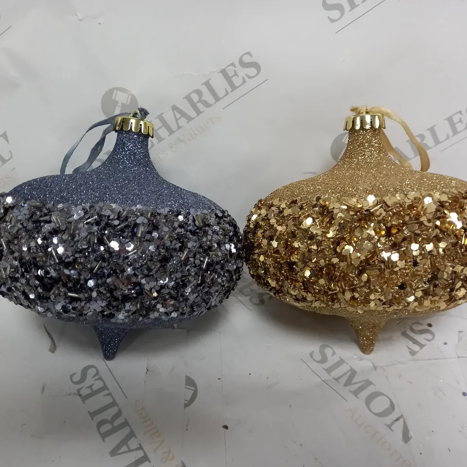 BOXED 6 PACK OF BLUE AND GOLD SPARKLE BAUBLE 